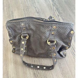 Hammit LA Taupe Textured Leather Doctor Bag Purse Gold Grommets Studs